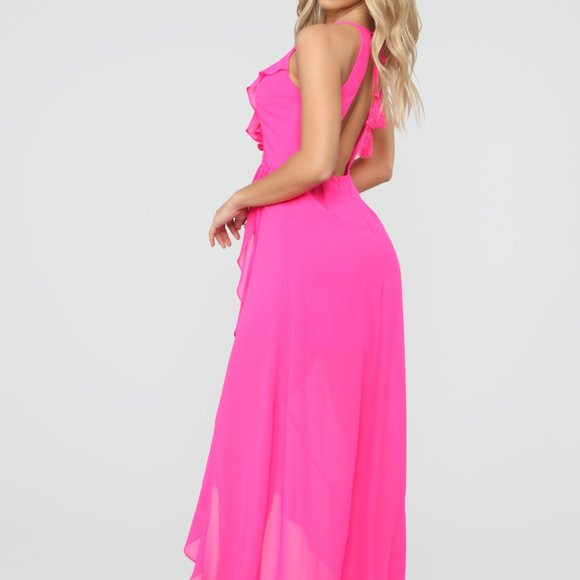 Chiffon Maxi Dress - Hot Pink - Picture 2 of 7